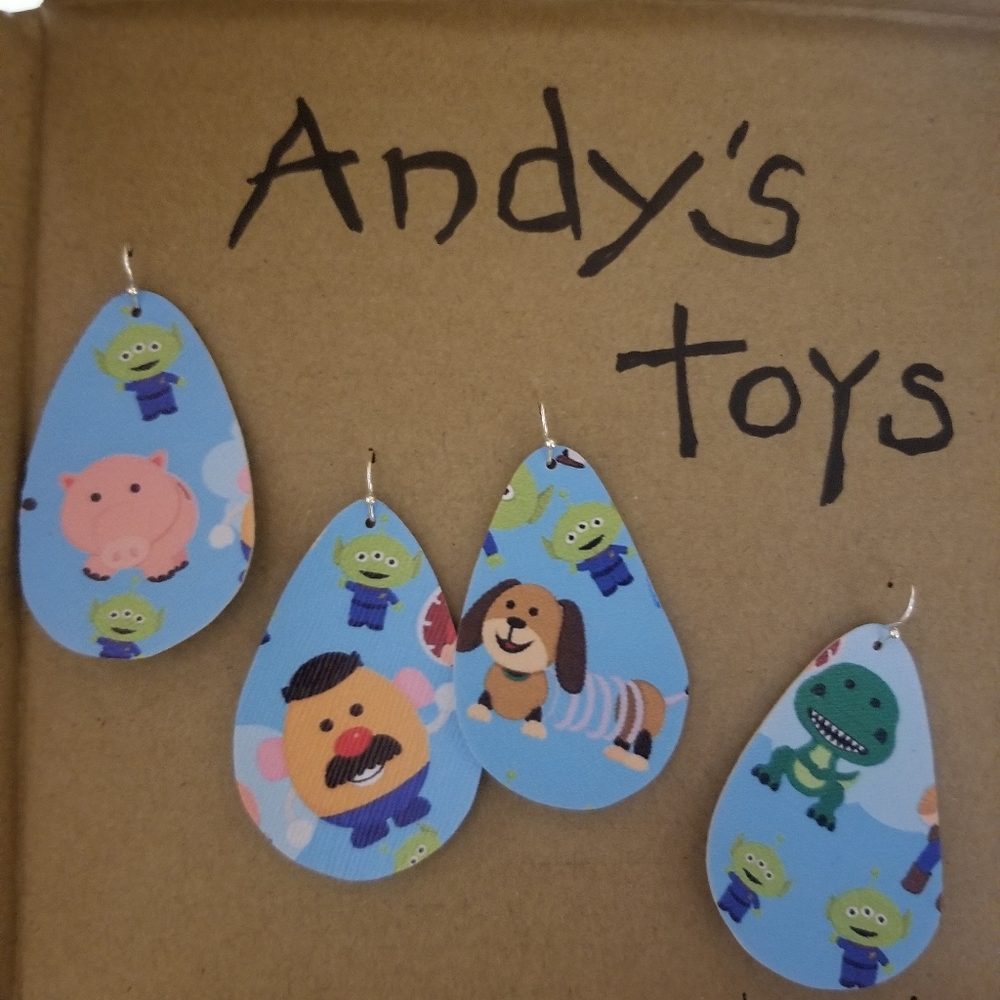 HANDMADE Printed vintage Toy earrings!!
